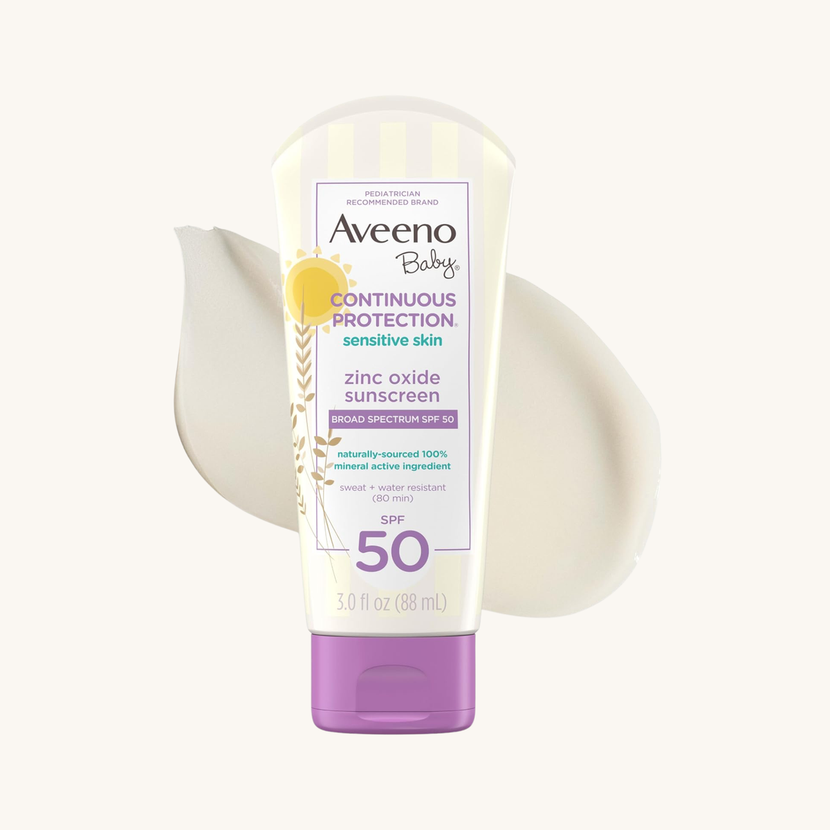 Aveeno Baby Continuous Protection Zinc Oxide SPF 50 Sunscreen for Babies