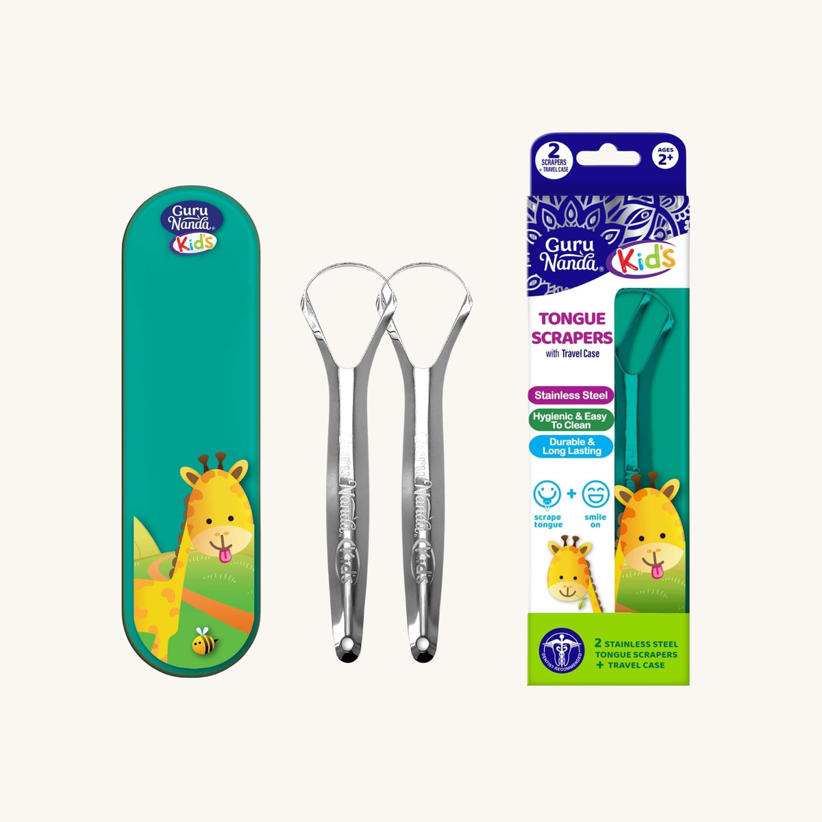 GuruNanda Kids Tongue Scraper (2-Pack) with Travel Case