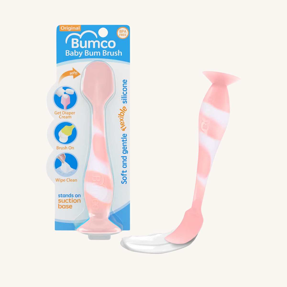 Bumco Baby Bum Brush - Diaper Cream Spatula Applicator (Light Pink Swirl)
