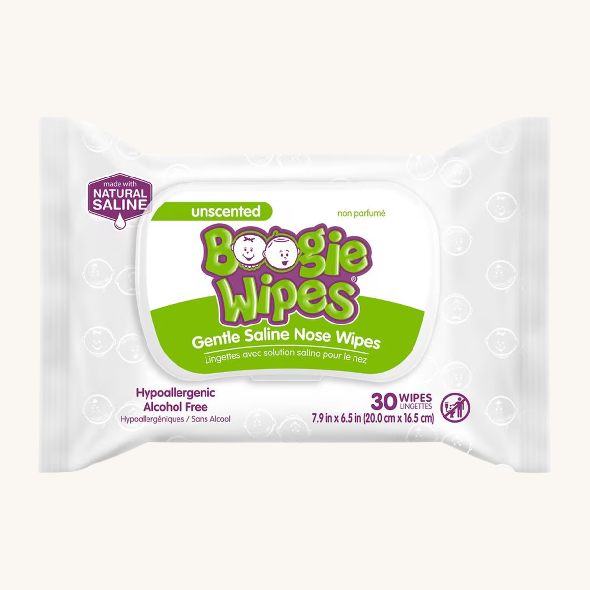 Boogie Saline Nose Wipes Unscented 30 Count