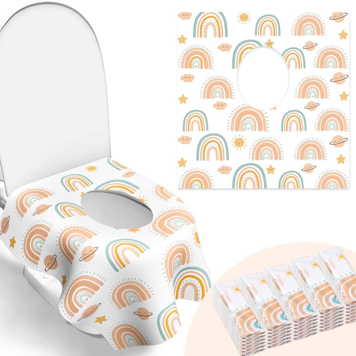 Large Waterproof Disposable Toilet Seat Covers for Toddlers Rainbow 30ct